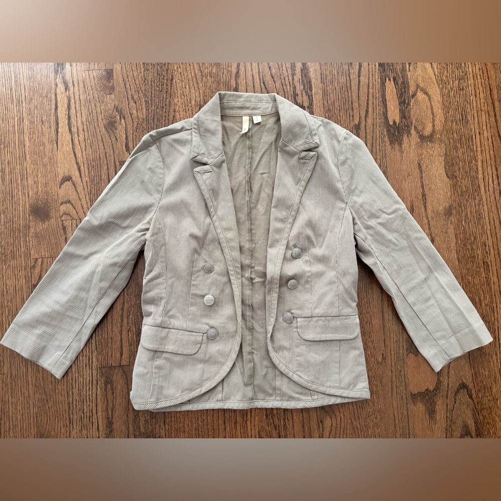 Frenchi Light Green Striped Open Front Blazer